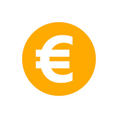 euro currency coin orange for icon isolated on white, euro money for app symbol, simple flat euro money, currency digital euro coin for financial concept