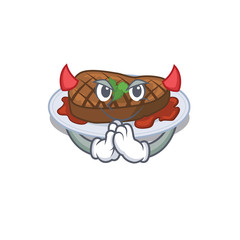 Grilled steak dressed as devil cartoon character design style