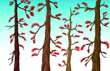 Red Leaf Trees Cartoon Illustration Vector