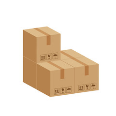 pile crate boxes 3d cube, cardboard box for factory warehouse storage, cardboard parcel boxes stack of warehouse factory, packaging cargo, boxes brown isolated on white background
