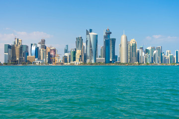 Fototapeta na wymiar View of modern skyscrapers and west bay in Doha, Qatar