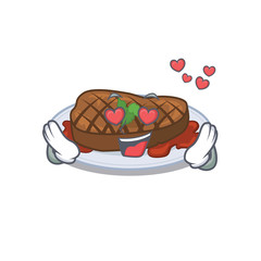 Cute grilled steak cartoon character has a falling in love face