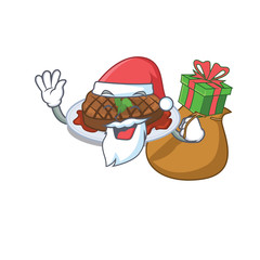 Cartoon design of grilled steak Santa with Christmas gift
