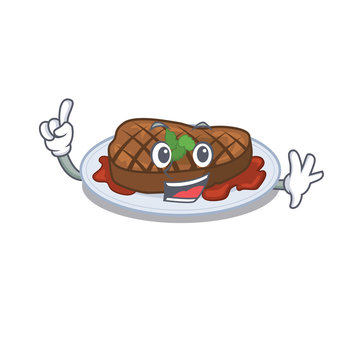 Grilled steak mascot character design with one finger gesture