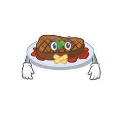 Grilled steak cartoon character style with mysterious silent gesture