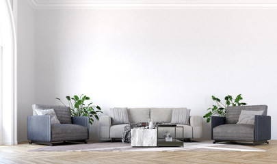 The living room interior design and white wall background