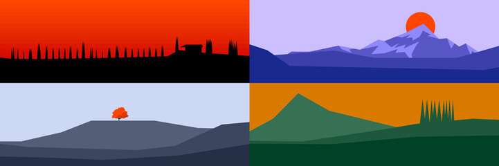 Vector banners minimalist panorama landscape set.