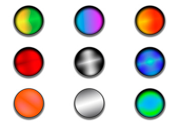 a set of buttons in different colors with shadows