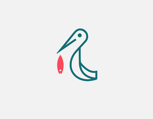 Fototapeta premium Abstract creative linear geometric logo heron with beak fish for your company