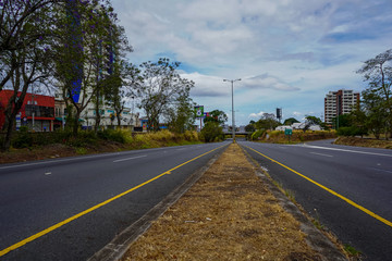 Fototapeta na wymiar Impressive view of the empty streets of San Jose, near the Sabana, and the center due to quarantine for corona virus in Costa Rica
