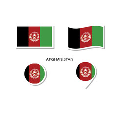 Afghanistan flag logo icon set, rectangle flat icons, circular shape, marker with flags.
