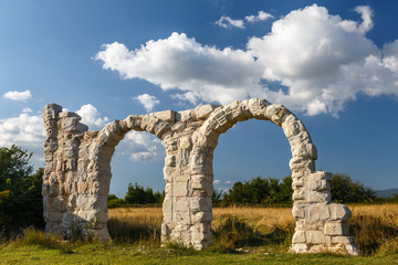Fototapeta na wymiar Ruins of the ancient Roman Burnum military camp in Krka National park, Croatia