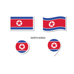North Korea flag logo icon set, rectangle flat icons, circular shape, marker with flags.