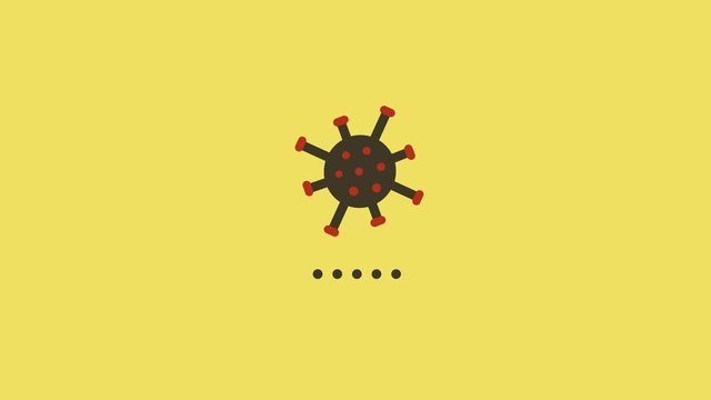 a rotating virus molecule on a yellow background symbolizes loading