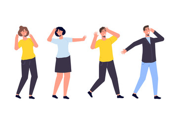 Fototapeta premium People in panic. Business crisis, COVID-19 concept. Vector illustration.