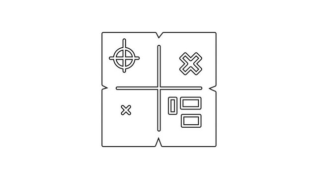 Black line Treasure map icon isolated on white background. 4K Video motion graphic animation