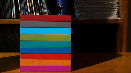 colorful books on a shelf