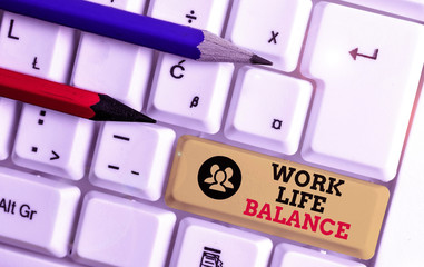 Word writing text Work Life Balance. Business photo showcasing Division of time between working or...