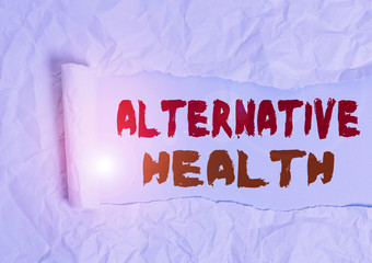 Word writing text Alternative Health. Business photo showcasing products and practices that are not...