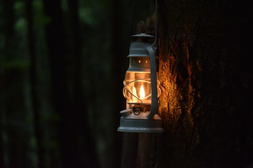 kerosene lamp at night