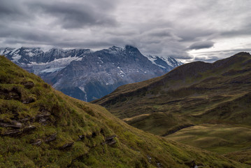 
Overlooking a mountain valley landscape in the alpine region of Grindelwald, Switzerland
