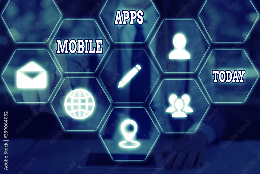 Poster word writing text mobile apps. business photo showcasing application software designed to run on a m