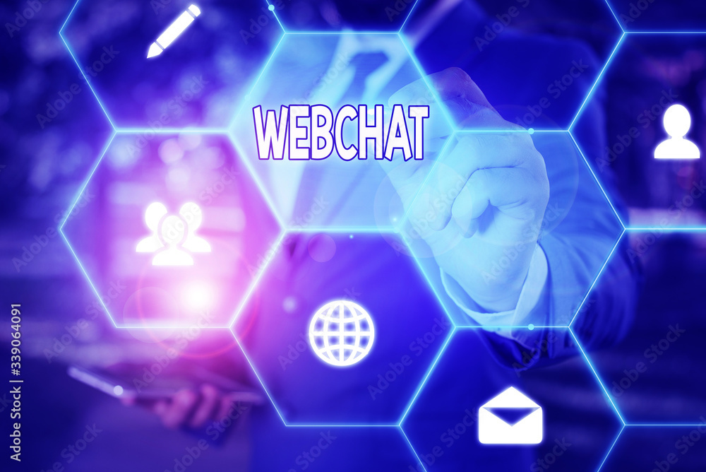 Poster text sign showing webchat. business photo text system that allows users to communicate in real time 