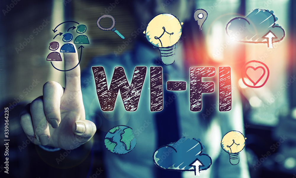Poster writing note showing wi fi. business concept for radio technologies commonly used for wireless local