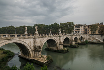 The Ponte Sant' Angelo bridge in the famous city of Rome in Italy