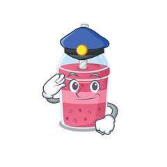 Police officer mascot design of strawberry bubble tea wearing a hat