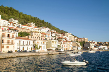 Fototapeta na wymiar Panoramic view of harbor and town Gythio in Peloponnese, Greece, Europe