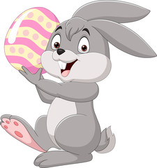 Cartoon little bunny holding Easter egg