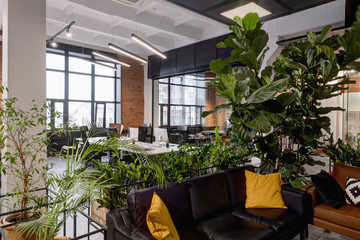 modern open space office interior with furniture