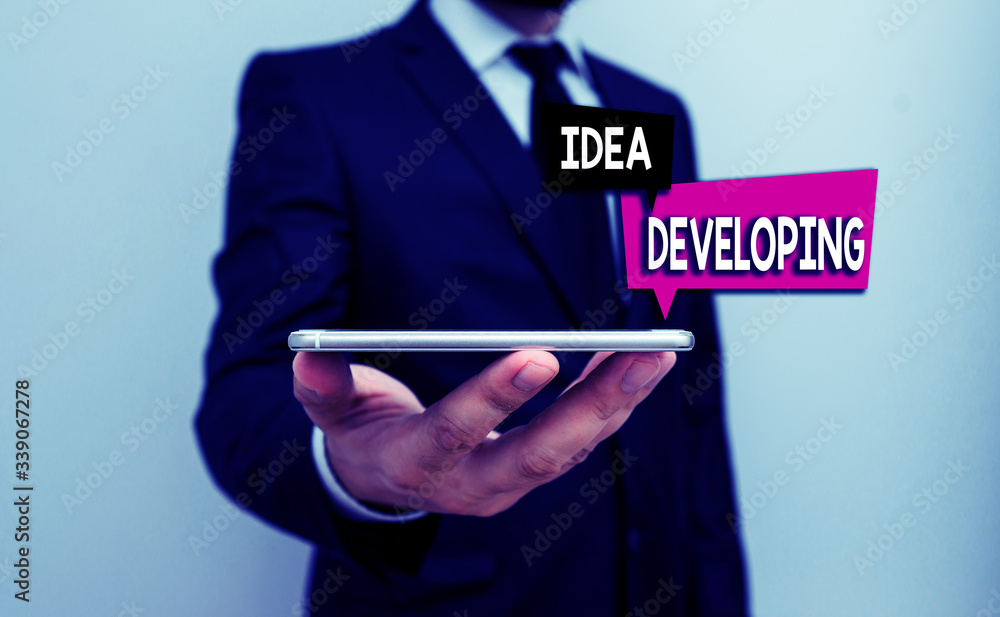 Poster writing note showing idea developing. business concept for innovating the concept and bringing the i