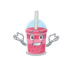 A picture of grinning strawberry bubble tea cartoon design concept