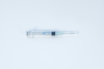 Close up of sterile syringe on the table