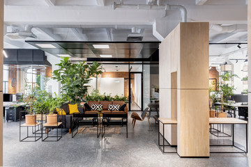 modern open space office interior with furniture - Powered by Adobe