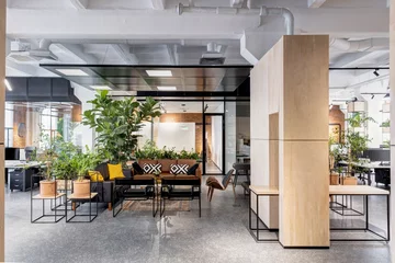Foto op Plexiglas modern open space office interior with furniture © Petinovs