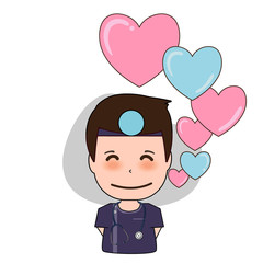 Dentist with heart, Cartoon character Dentist Design, Medical worker, Medical concept. Vector illustration.