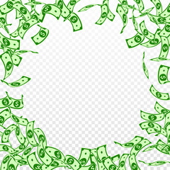 American dollar notes falling. Floating USD bills 