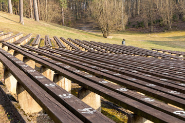 Part of an open-air stage on a sunny day.