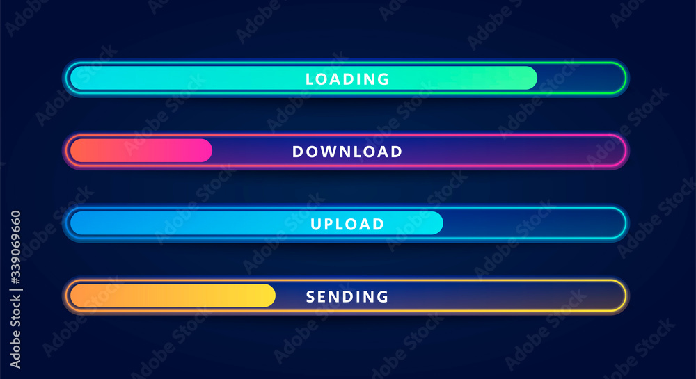 Poster vector illustration colorful loading bar set. modern web element collection