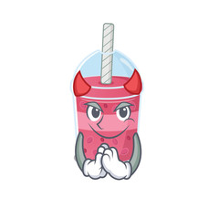 Strawberry bubble tea dressed as devil cartoon character design style