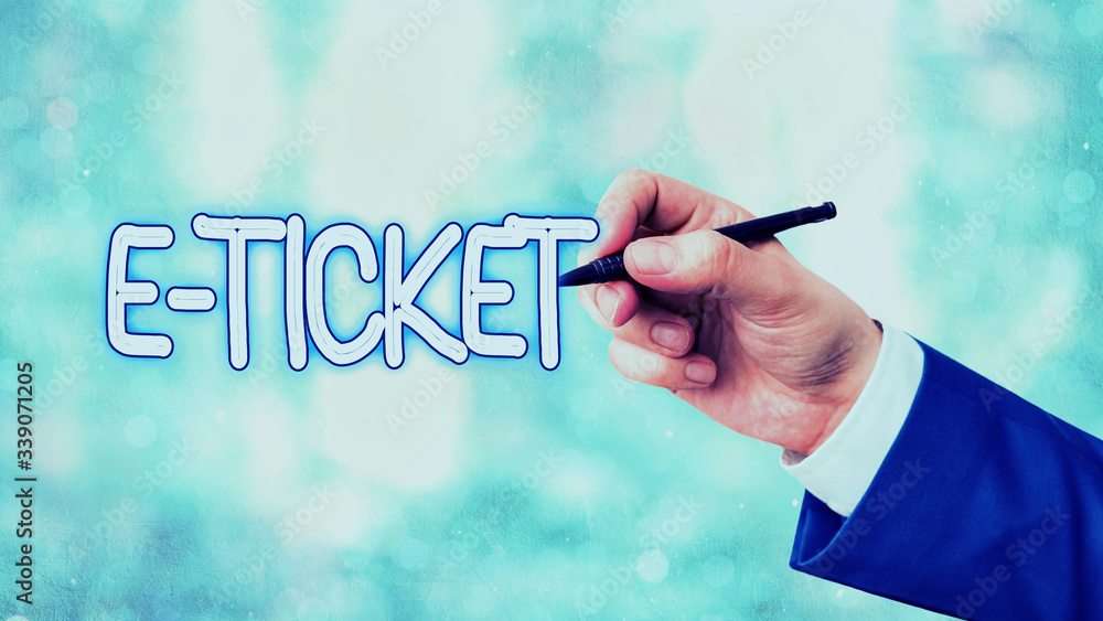 Poster writing note showing e ticket. business concept for digital ticket that is as valid as a paper ticke