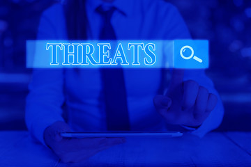 Text sign showing Threats. Business photo text Statement of an intention to inflict pain hostile...