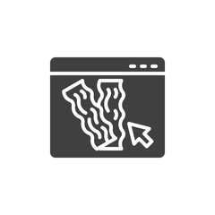 Online bacon ordering vector icon. Breakfast delivery service filled flat sign for mobile concept and web design. Website page with bacon slices glyph icon. Symbol, logo illustration. Vector graphics