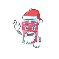 Strawberry bubble tea Santa cartoon character with cute ok finger