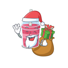 Cartoon design of strawberry bubble tea Santa with Christmas gift