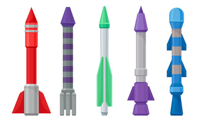 Military Guided Missiles of Different Color and Shape Vector Set