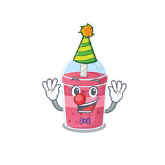 cartoon character design concept of cute clown strawberry bubble tea